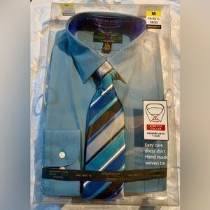 Alexander Julian Teal Dress Shirt with Striped Tie